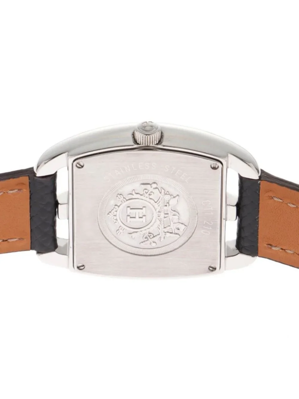 Hermes Cape Cod Tonneau Watch Steel Aftermarket Leather Strap White Dial